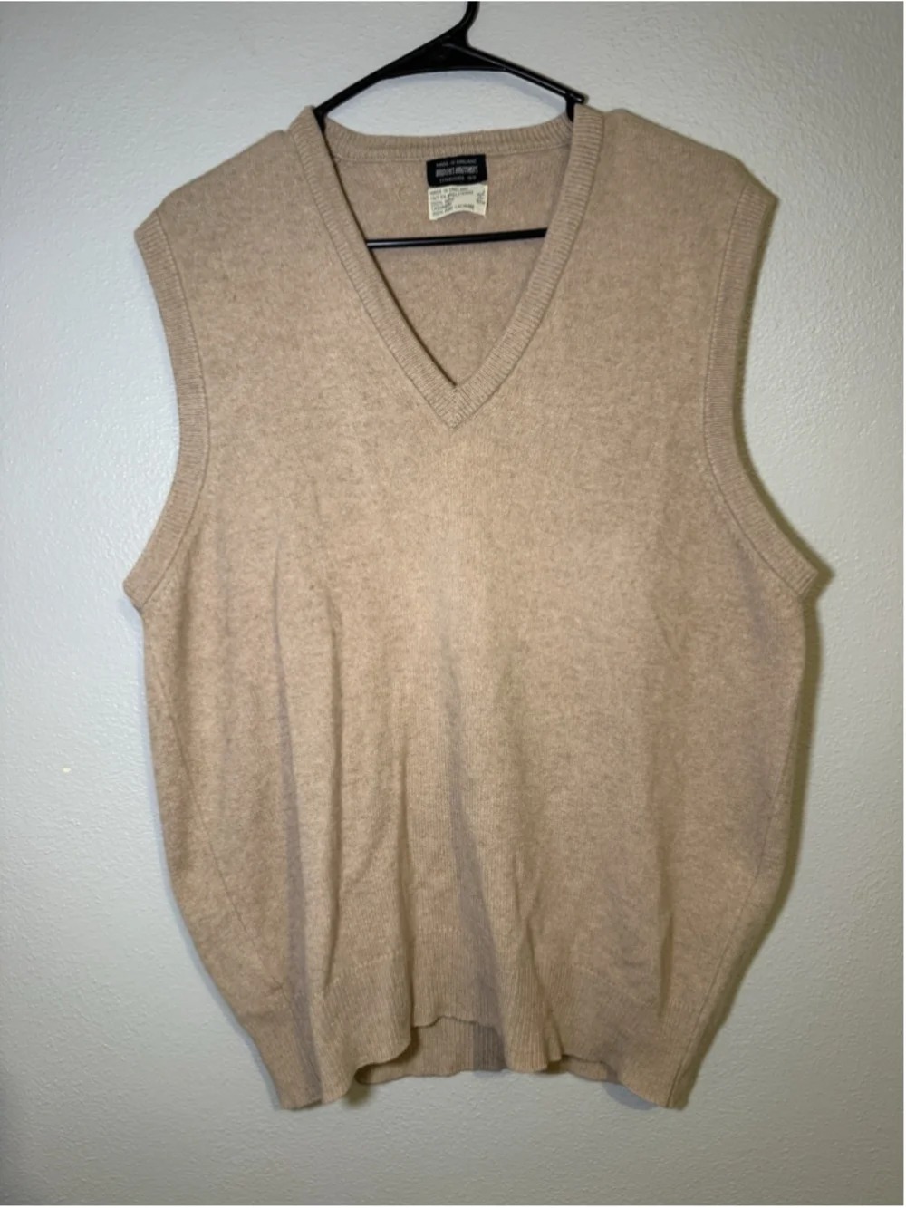 Vintage Brooks Brothers Cashmere Sweater Vest Khaki V Neck Mens 42